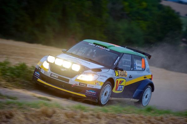 Top Kiwi rally drivers Hayden Paddon and John Kennard are on the pace in the WRC2 category as Rallye Deutschland gets underway